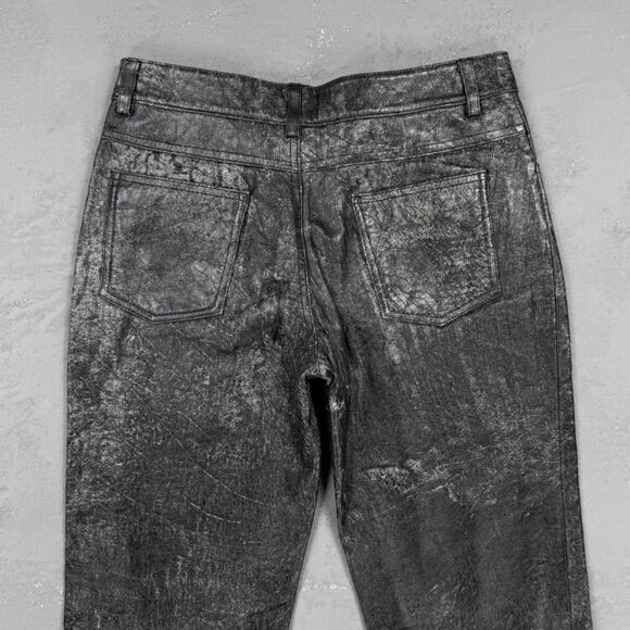 Vintage Bebe Flared Leg Black Leather Pants w/ Distressed Look Women's 4 - Picture 7 of 7